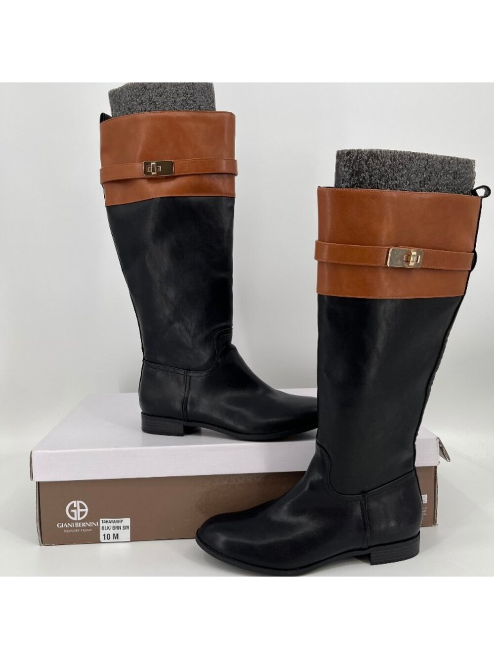 Giani Bernini Taharahh Riding Boots Black Brown 10M Faux Leather Memory Foam